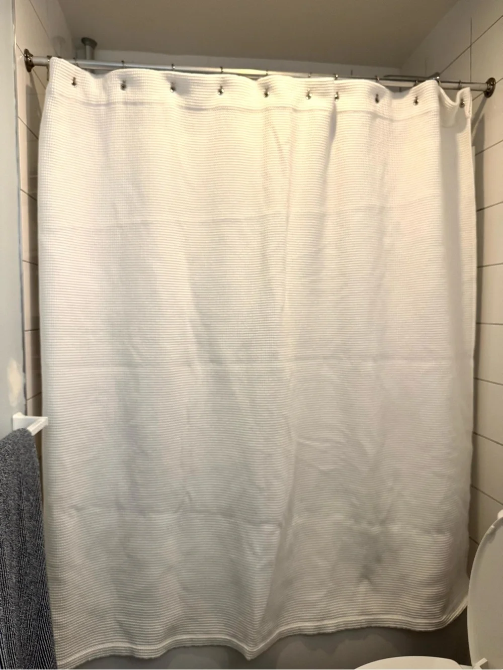 Pottery Barn waffle weave white Turkish cotton shower curtain NWOT